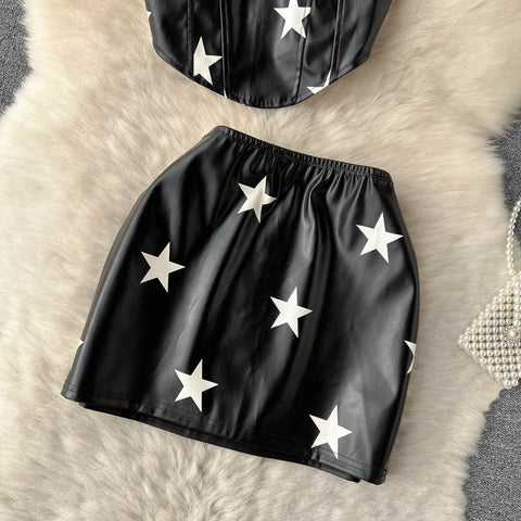 Star Printed Tank Top&Skirt 2Pcs Set