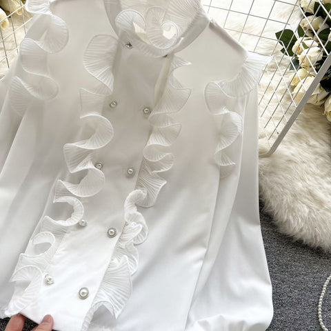 Courtly Double-breasted Pleated Blouse