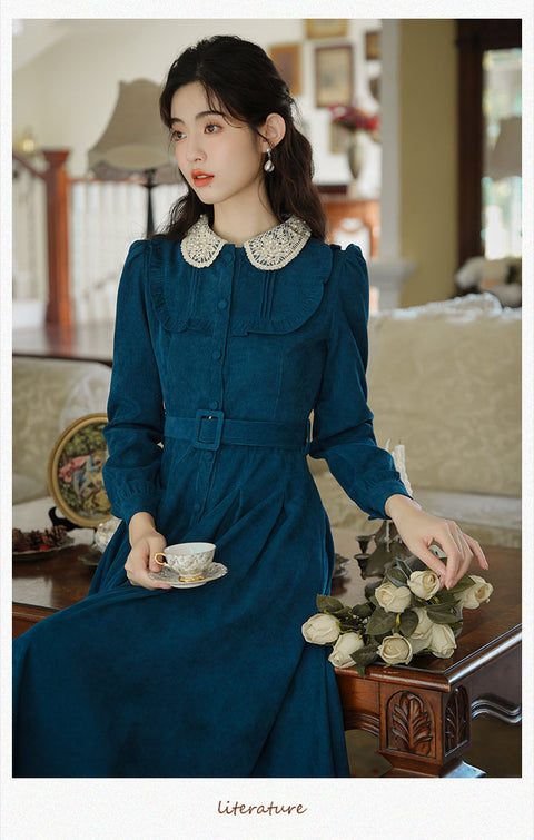 Lace Doll Collar Velvet Dress
