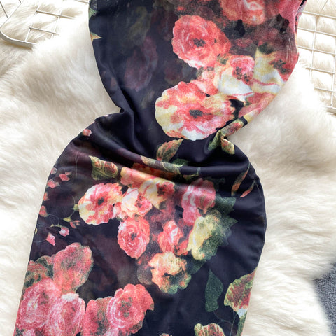 Vintage Slim-fit Sleeveless Floral Dress