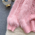 Round Collar Beaded Furry Sweater