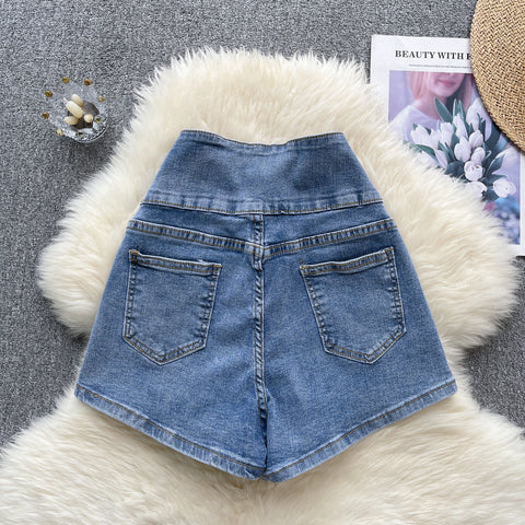 Korean Style Single-breasted Denim Shorts