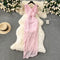 Irregular Design Ruffled Pink Dress