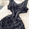 Sequined Backless Black Slip Dress