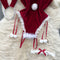 Christmas Lace Trim Velvet Romper