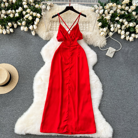 Premium Backless Red Slip Dress