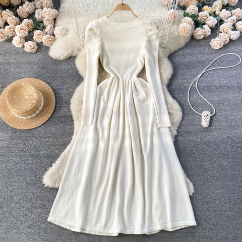 Simple Design Crew Neck Knitted Dress