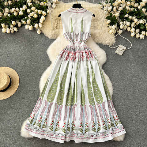 French Style Printed Vest Dress