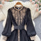 Lace Patchwork Waist-slimming Black Dress