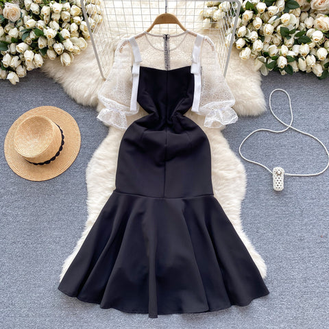 Lace Collar Black Fishtail Dress