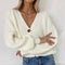 Deep V-neck Solid Color Cardigan