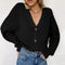 Deep V-neck Solid Color Cardigan