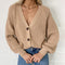 Deep V-neck Solid Color Cardigan