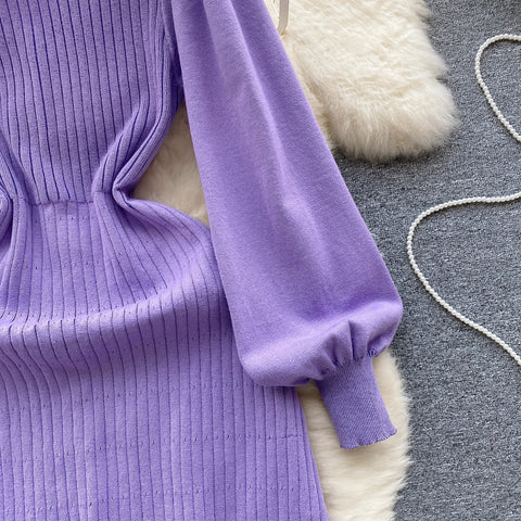 Doll Collar Single-breasted Knitted Dress