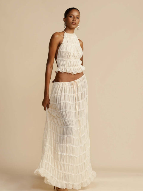 Halter Top&Pleated Skirt Chiffon 2Pcs