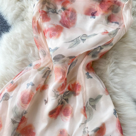 Fairy Rose Printed Halter Dress