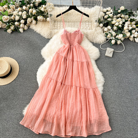 French Style Lace-up Ruffled Slip Dress