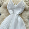 High-waist Pleated White Chiffon Dress