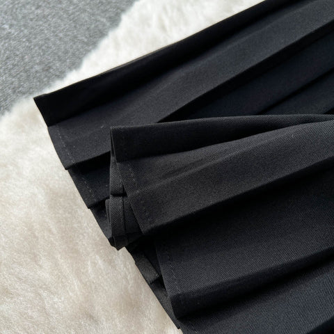 Denim Lapel Jacket&Black Skirt 2Pcs
