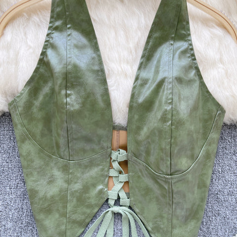 PU Leather Lace-up Backless Vest
