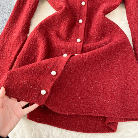 French Style V-neck Knitted Dress