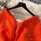 Beaded Pleated Ruffle Orange Dress