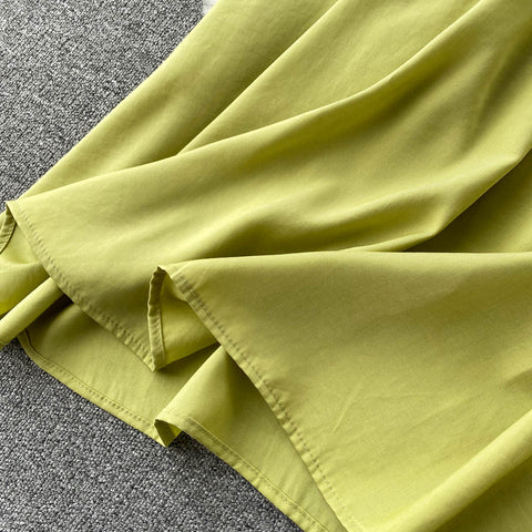 Green Round Collar Loose-fitting Halter Dress