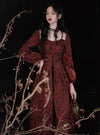Vintage Dark Red Floral Dress With Choker