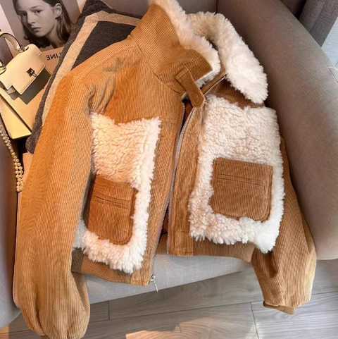Vintage Patchwork Lapel Furry Jacket