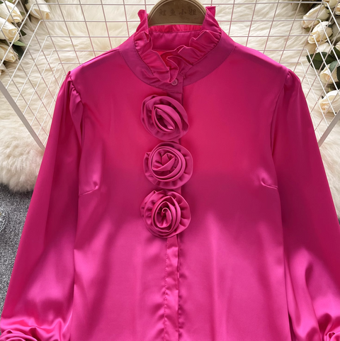 Ruffled Turtleneck Flared Sleeve Shirt