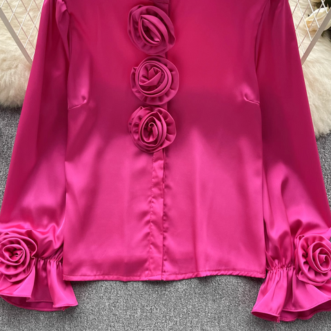 Ruffled Turtleneck Flared Sleeve Shirt