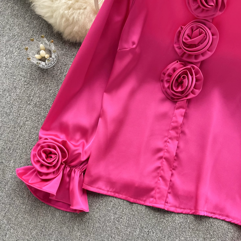 Ruffled Turtleneck Flared Sleeve Shirt