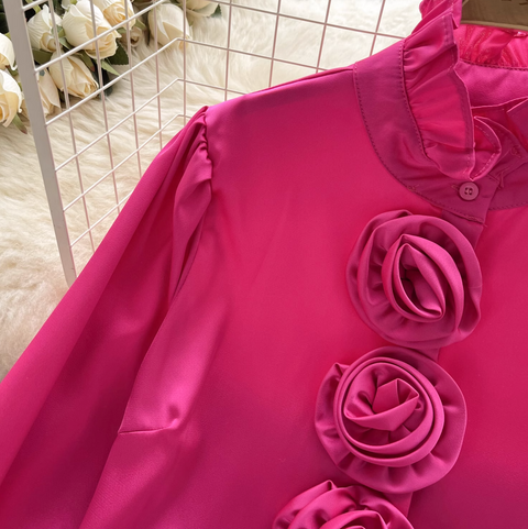 Ruffled Turtleneck Flared Sleeve Shirt
