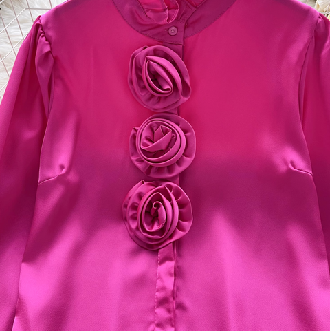 Ruffled Turtleneck Flared Sleeve Shirt