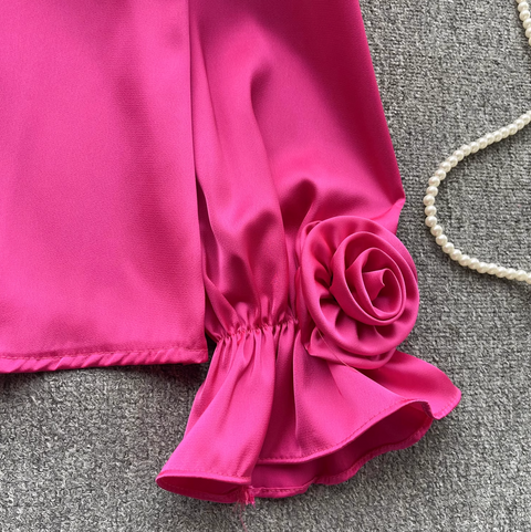 Ruffled Turtleneck Flared Sleeve Shirt