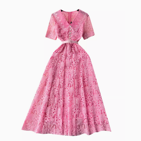Doll Collar Embroidered Lace Dress