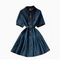 Bow-tie Pleated Denim Shirt Dress