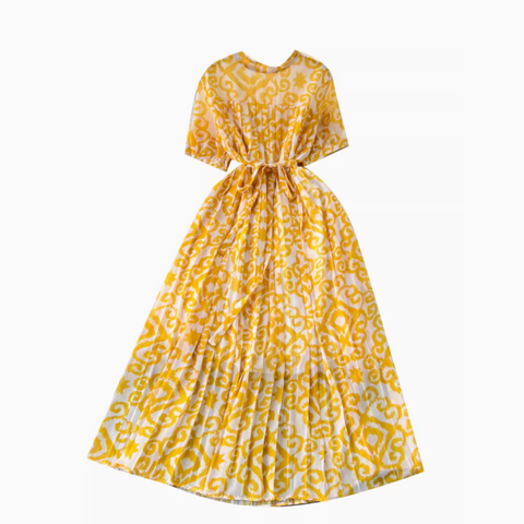 Floral Printed Pleated Chiffon Dress
