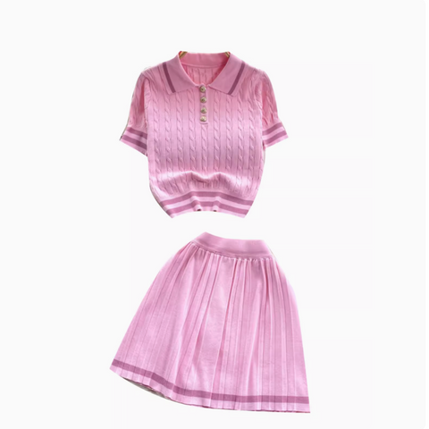 Lapeled Sweater&Pleated Skirt 2Pcs