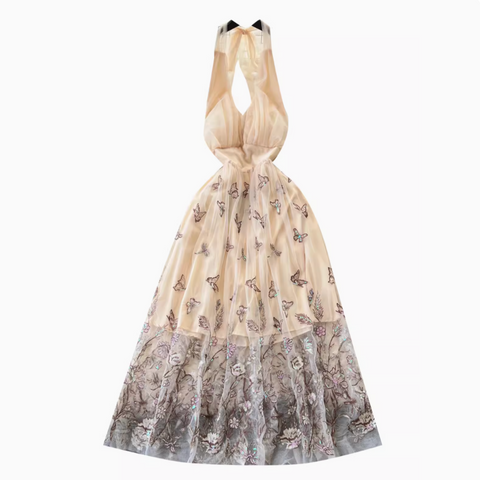 Backless Butterfly Sequined Halter Dress