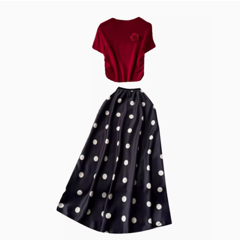 Red Sweater&Polka Dot Skirt 2Pcs