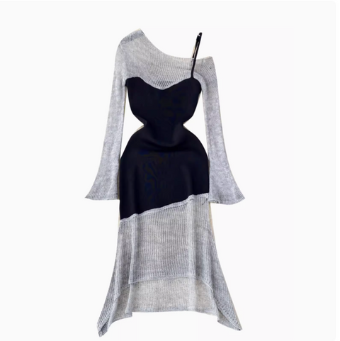 Irregular Design Patchwork Fishtail Dress