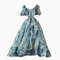 Puffy Sleeve Printed Organza Dress