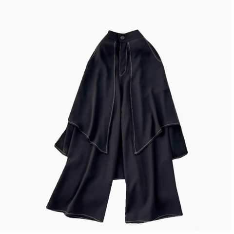 Faux Two-pieces Loose Black Trousers