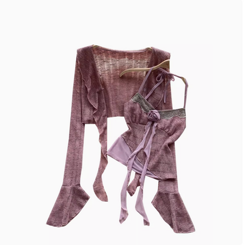 Camisole&Cardigan Ruffled Knit 2Pcs
