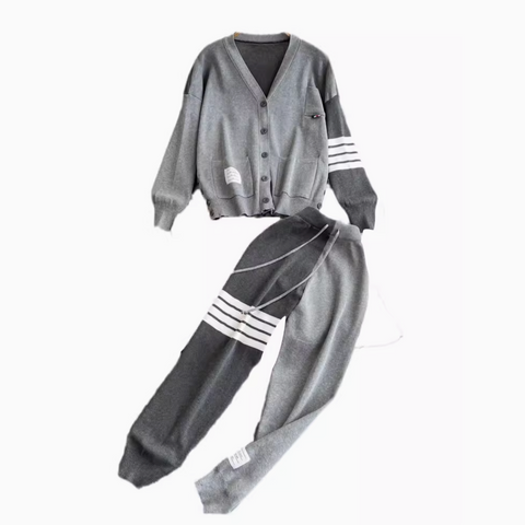 V-neck Cardigan&Drawstring Trousers 2Pcs