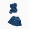 Asymmetric Top&Pleated Skirt Denim 2Pcs