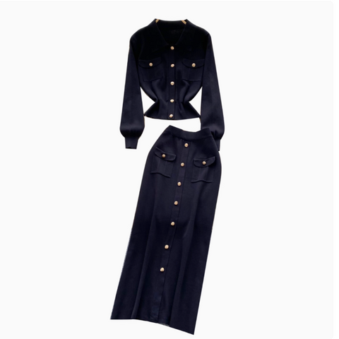 Lapeled Knitwear&Slim Skirt 2Pcs