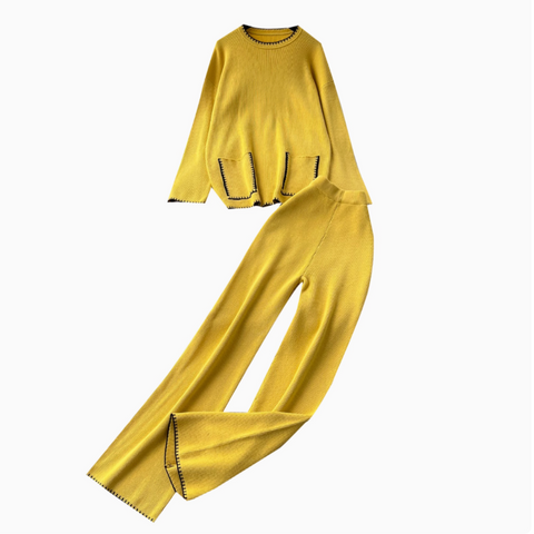 Round-collar Sweater&Trousers 2Pcs