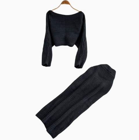 Striped Sweater&Slim Skirt 2Pcs